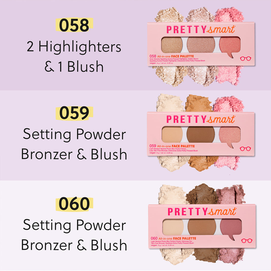 058, 059, 060 | All-in-One Face Palettes | Blush, Bronzer, Highlighter, Finishing Powder