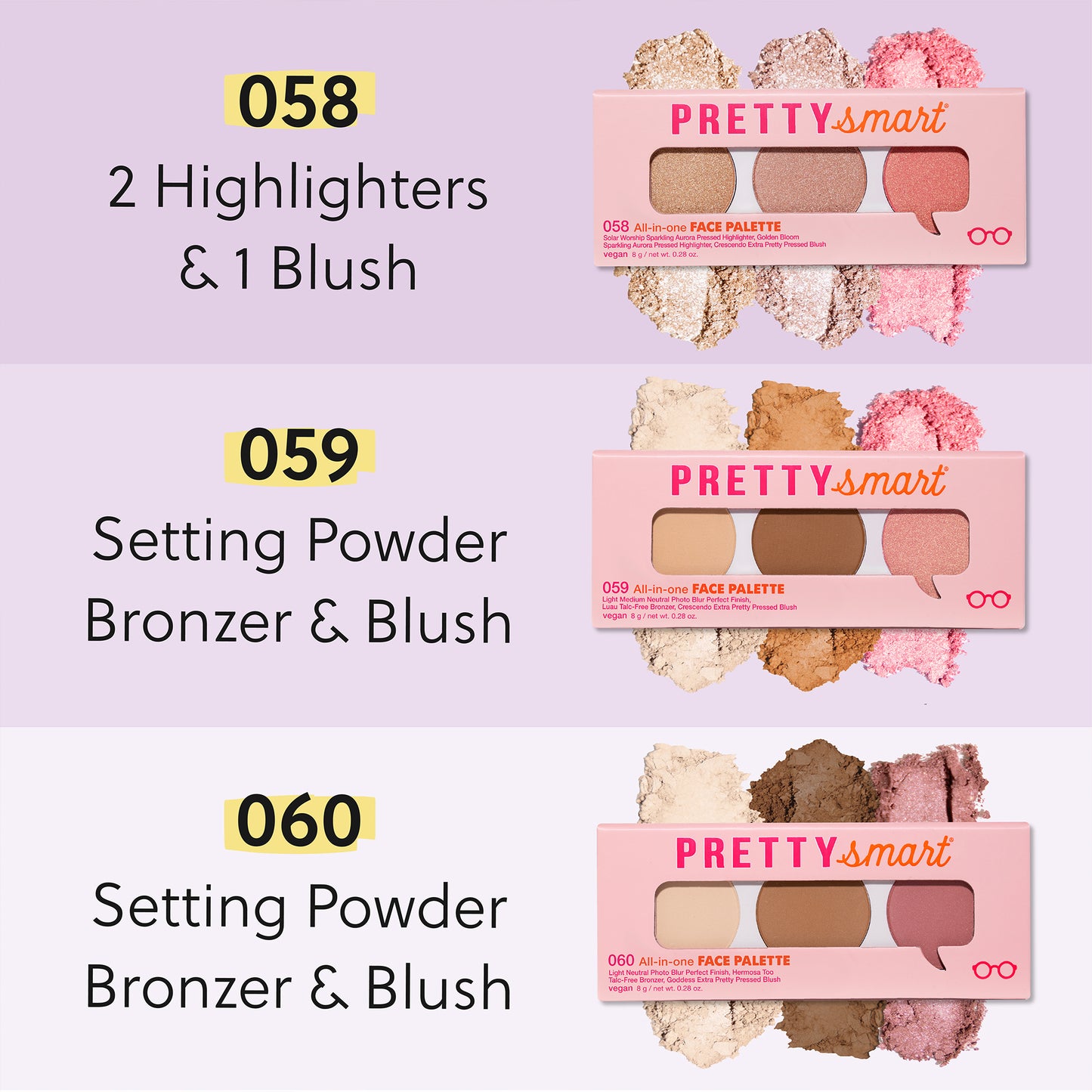 058, 059, 060 | All-in-One Face Palettes | Blush, Bronzer, Highlighter, Finishing Powder