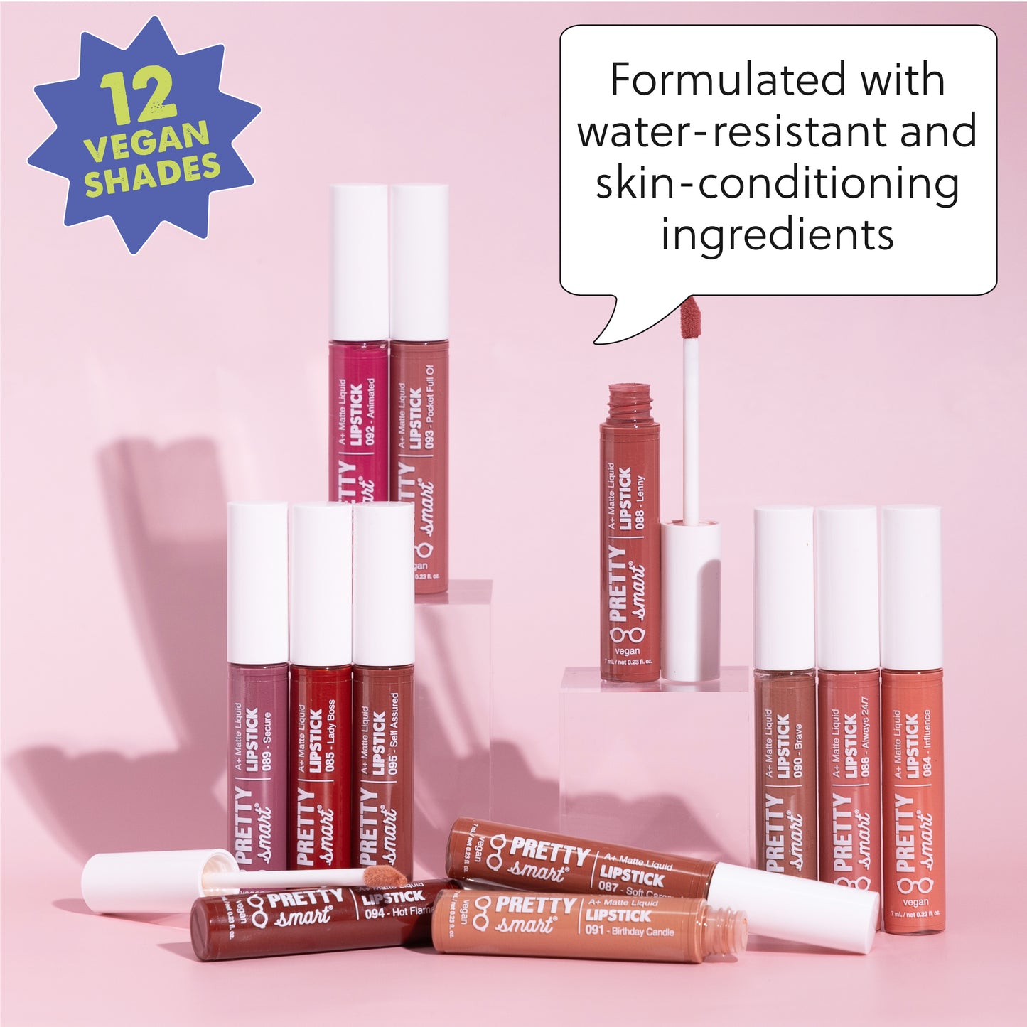 A+ Matte Liquid Lipsticks| Formulated with water-resistant and skin-conditioning ingredients | Pretty Smart Cosmetics